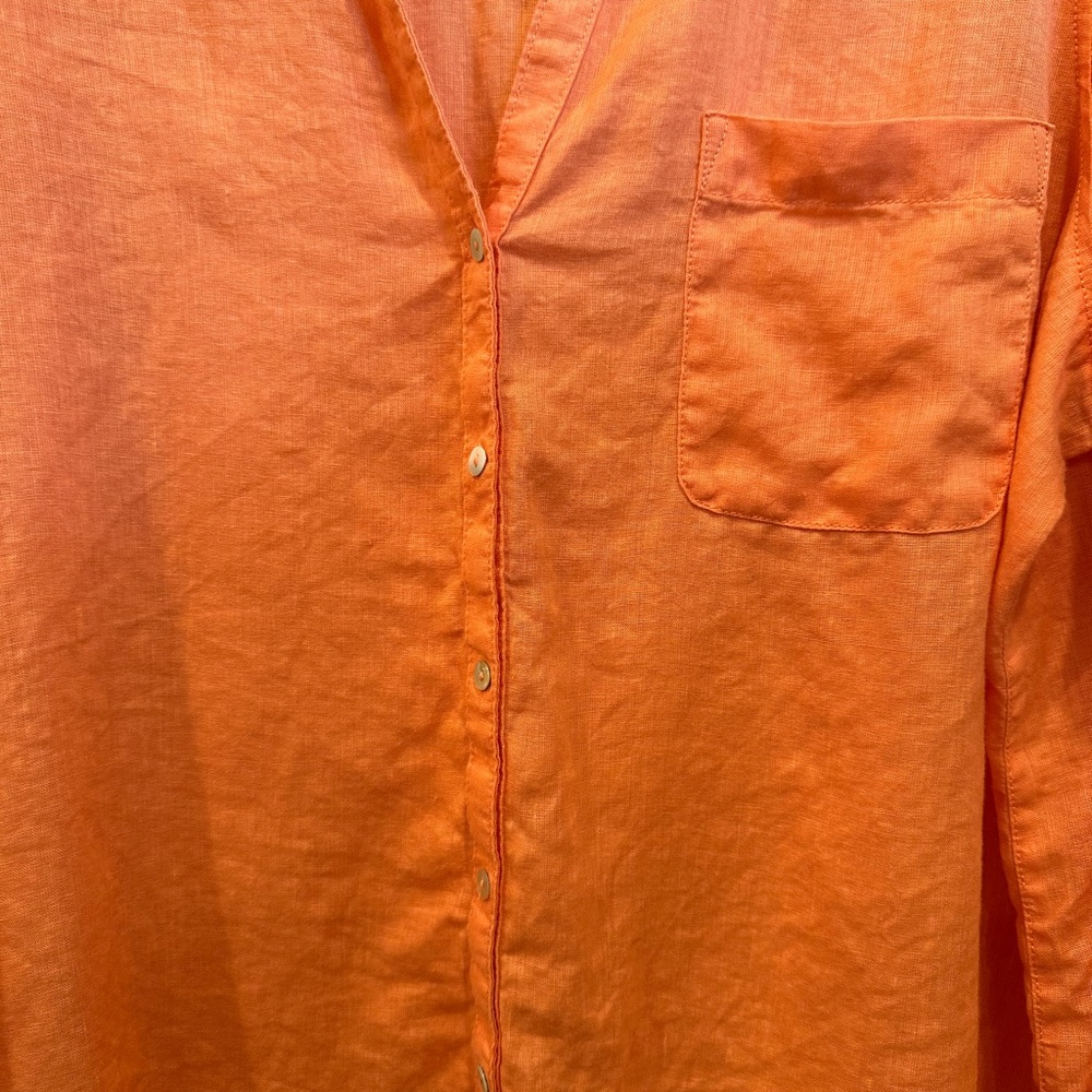 Sigrid Olsen Linen Blend Button-Down Shirt Tunic Top Roll Tab Sleeves Sz XL - Picture 6 of 11